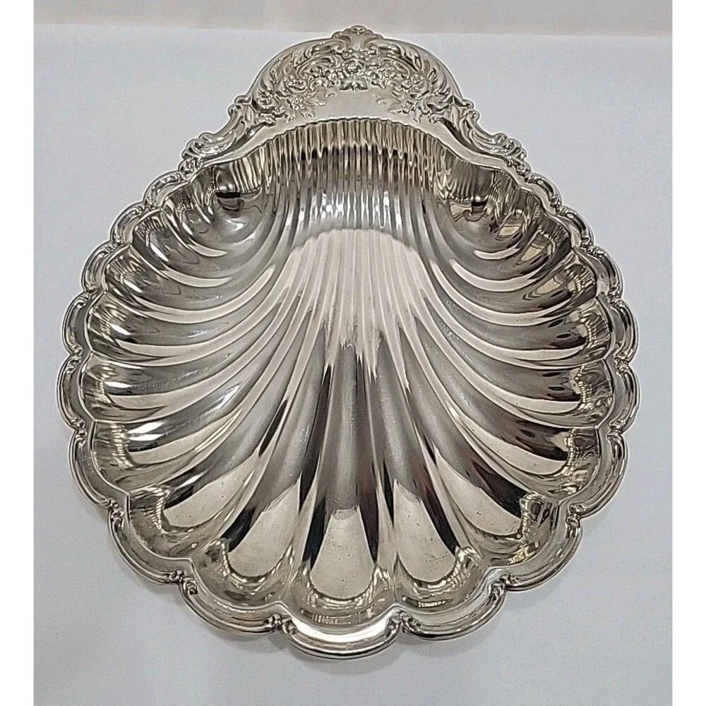 VTG Large Elegance E.P. Steel Clam Shell Serving Dish Tray - Ornate Floral 14